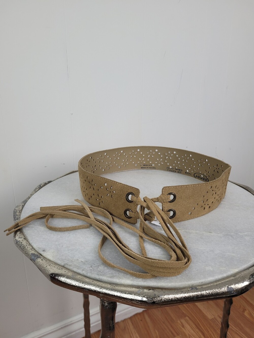 Brody Leather Wide Laser Cut Lace-Up Waist Belt Tan